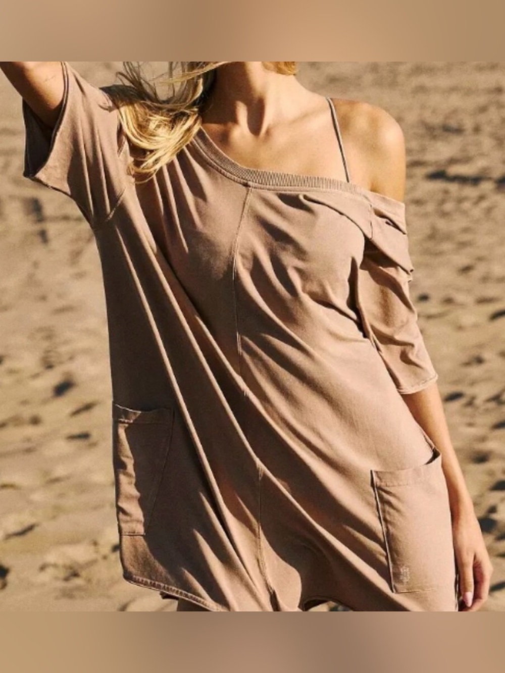 Free People Movement Hot Shot Tee Romper Mocha Latte Sz XS